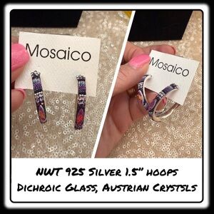 NWT Mosaico STATEMENT Earrings. Austrian Crystal, Dichroic Glass, 925 Silver
